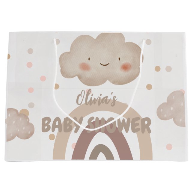 Beige Watercolor Babydusche Große Geschenktüte (Vorderseite)