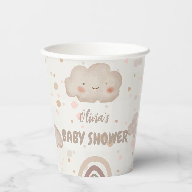 Beige Watercolor Babydusche Pappbecher (Vorderseite)