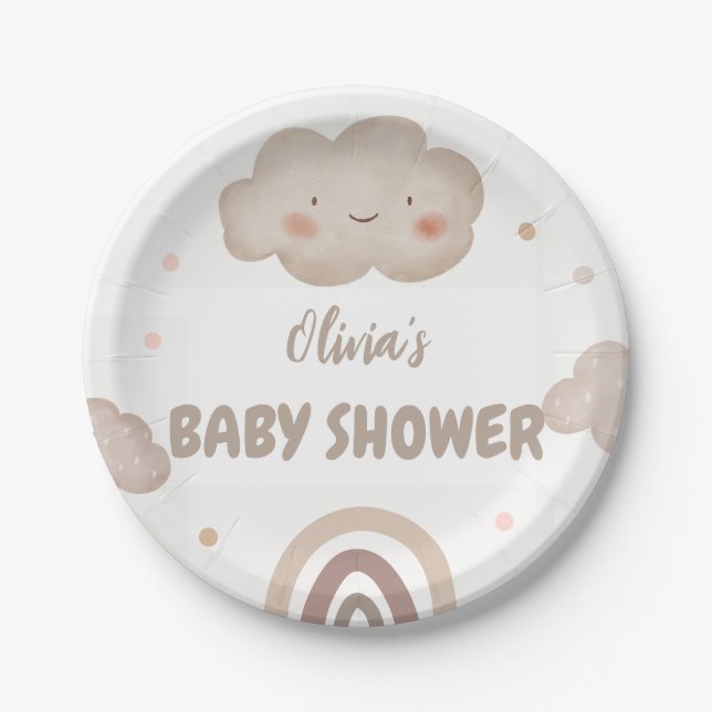 Beige Watercolor Babydusche Pappteller (Vorderseite)