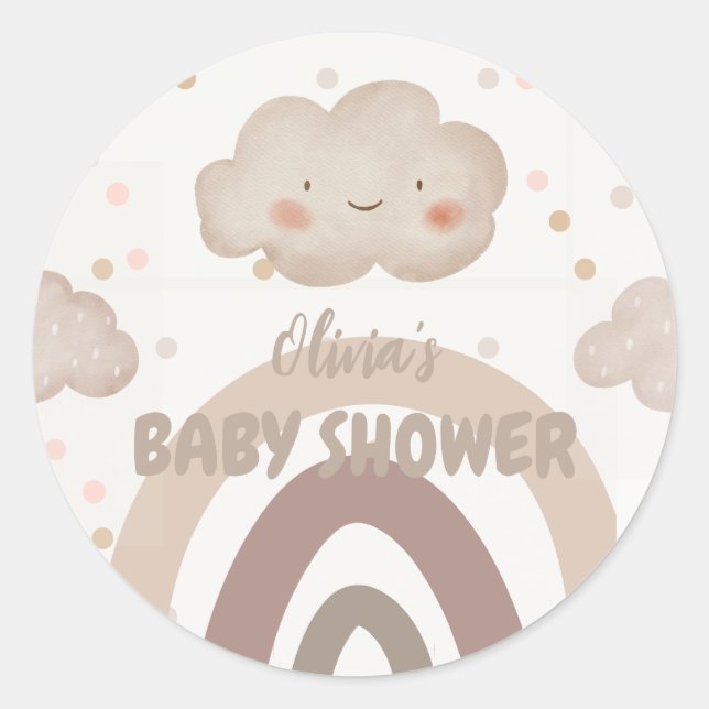 Beige Watercolor Babydusche Runder Aufkleber (Vorderseite)