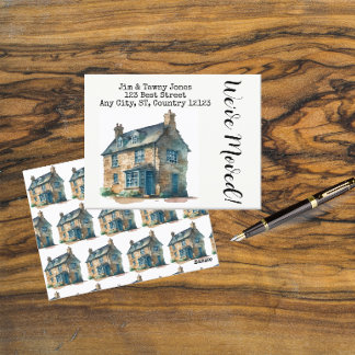Beige Watercolor Cobblestone Hütte Elegant Postkarte