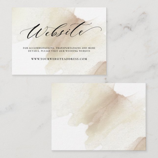 Beige Watercolor Earthy Blooms, Wedding Website Begleitkarte (Vorne/Hinten)