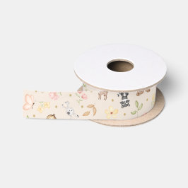 Beige Watercolor Waldtiere Satinband