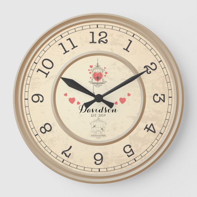 Beige Wedding & Anniversary Personalized Wall Große Wanduhr (Vorderseite)