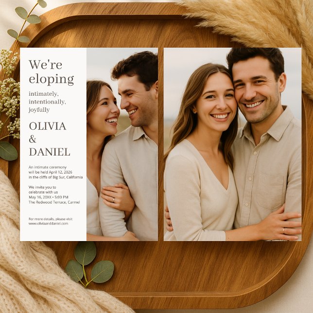 Beige Wedding Elopement Minimal Photo  Einladung (Von Creator hochgeladen)