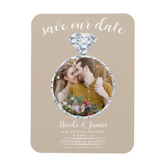 Beige Wedding Ring Bling Foto Save the Date Magnet (Vertikal)