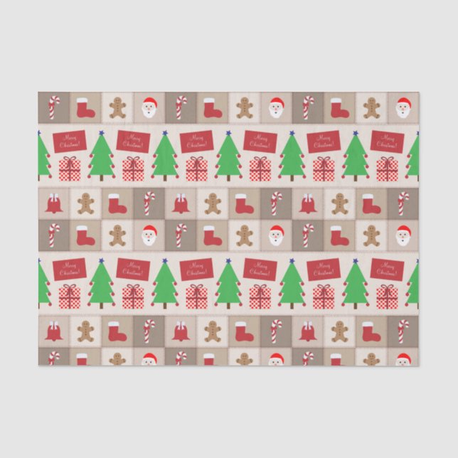 Beige Weihnachts-Muster Tissue Paper Seidenpapier (Vorderseite)