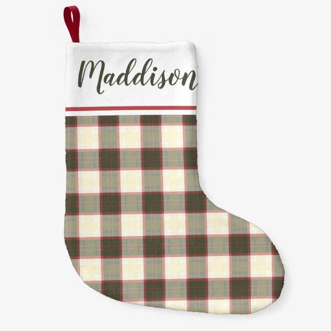 Beige Weihnachtsmuster kariertes Muster personalis Kleiner Weihnachtsstrumpf (Vorderseite)