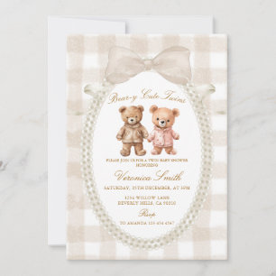Beige Weiße Bear-y Niedliche Zwillinge Bär Baby Sh Einladung