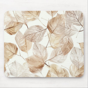 Beige Weiße Blätter Mousepad