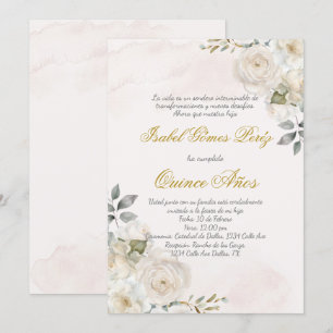 Beige weiße Blume Quince Einladung Spanisch