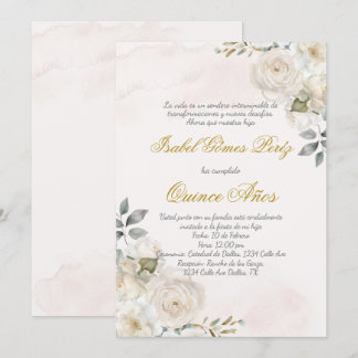 Beige weiße Blume Quince Einladung Spanisch