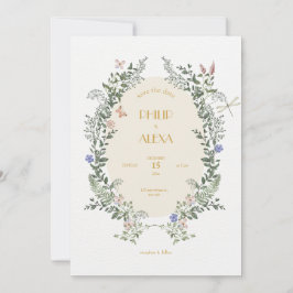 Beige weiße Flora Klassische Hochzeit Einladung