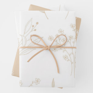 Beige Weiße Florale Boho Hochzeit Geschenkpapier Set