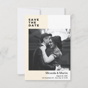 Beige-weiße minimalistische Foto-Save-the-Date  Einladung