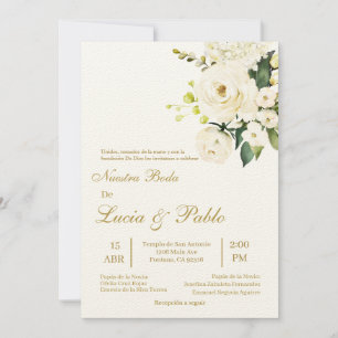 Beige weiße Rosenhochzeit Einladung auf Spanisch