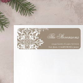 Beige weiße Schneeflocken Rücksendeadresse Adressaufkleber