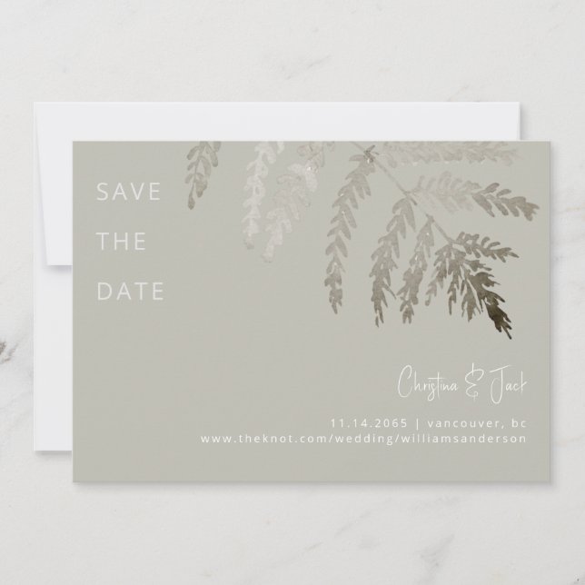 Beige weiße Texte Moderne Hochzeiten speichern das Einladung (Vorderseite)