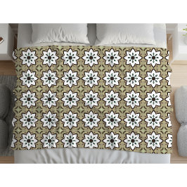 Beige, weiße und schwarze geometrische Mandala Fleecedecke