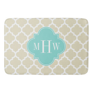 Beige, weißer Marokkaner #5 Aqua 3 Initialmonogram Badematte