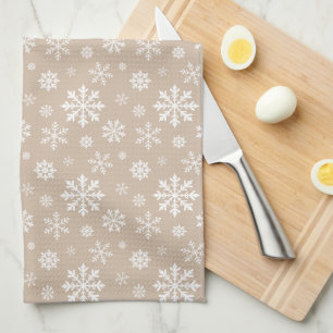 Beige-weißes festliches Winter-Schneeflockenmuster Geschirrtuch