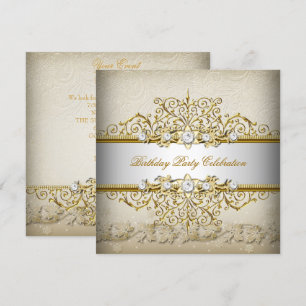 Beige Weißes Gold Cream Elegantes Party Einladung