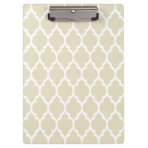 Beige weißes marokkanisches Quatrefolienmuster #4 Klemmbrett