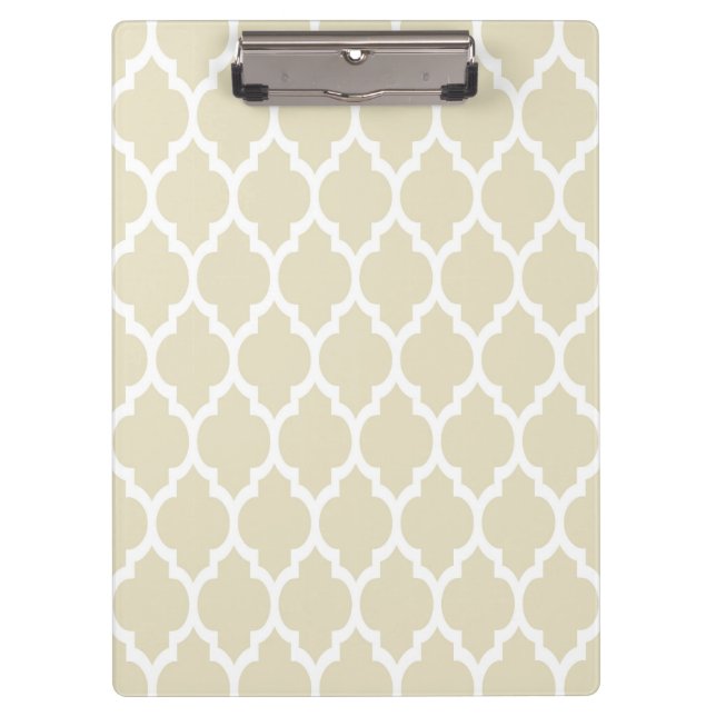 Beige weißes marokkanisches Quatrefolienmuster #4 Klemmbrett (Vorderseite)