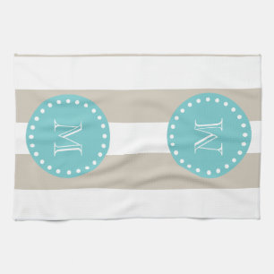 Beige weißes Streifen-Muster, aquamarines Handtuch