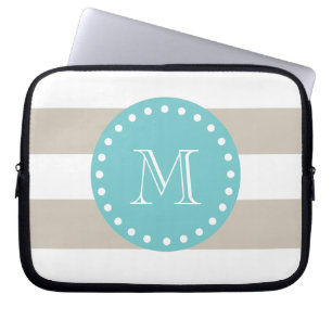 Beige weißes Streifen-Muster, aquamarines Laptopschutzhülle