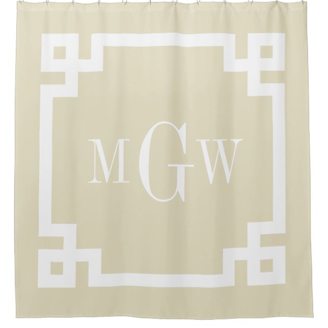Beige Weißgriechischer Schlüssel 2 Gerahmt 3I Mono Duschvorhang (Vorderseite)