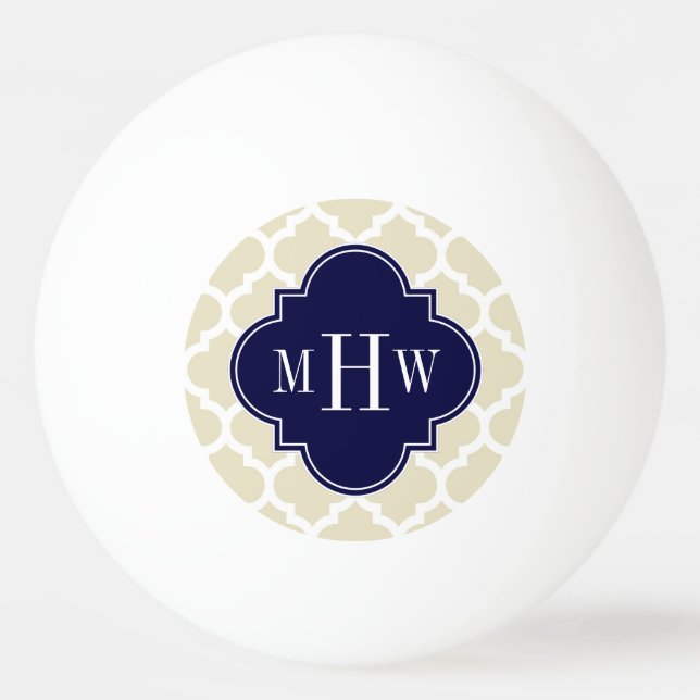 Beige, weißmarokkanisch #5 Navy 3 Initial Monogram Tischtennisball (Vorderseite)