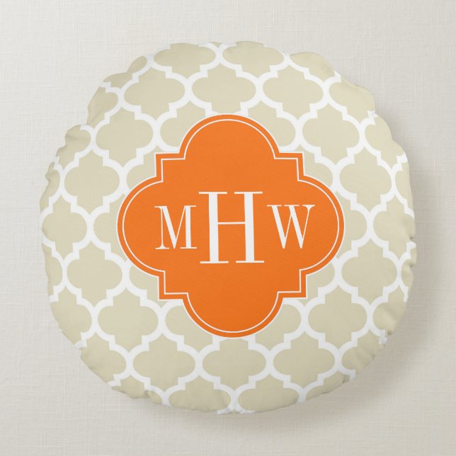 Beige, Welch marokkanischer #5 Pumpkin 3 Initial M Rundes Kissen (Vorderseite)