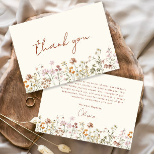 Beige Whimsical Wildblume Brautparty Dankeskarte