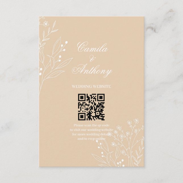 Beige White Corner Floral Boho Wedding Begleitkarte (Vorderseite)