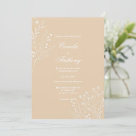 Beige White Corner Floral Boho Wedding Einladung