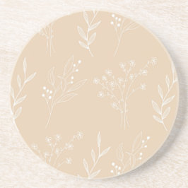 Beige White Corner Floral Boho Wedding Getränkeuntersetzer