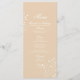 Beige White Corner Floral Boho Wedding Menükarte