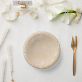 Beige White Corner Floral Boho Wedding Pappteller