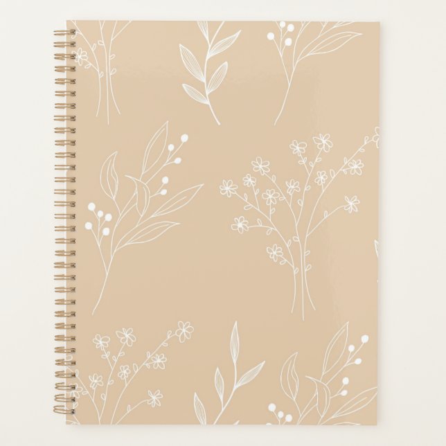 Beige White Corner Floral Boho Wedding Planer (Vorderseite)