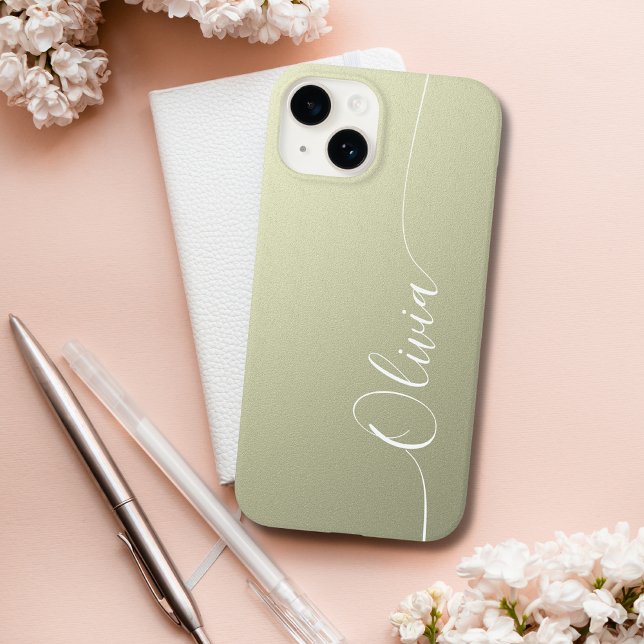 Beige White Elegant Calligraphy Script Name Case-Mate iPhone 14 Hülle (Von Creator hochgeladen)