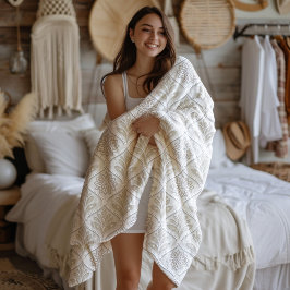 Beige & White Sparkling Quatrefoil Pattern Fleecedecke