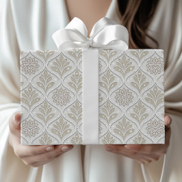 Beige & White Sparkling Quatrefoil Pattern Geschenkpapier