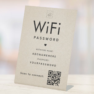 Beige WiFi Password Code Company Logo QR Code Sockelschild