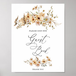 Beige Wild Flowers Bridal Shower Guest Book   Poster
