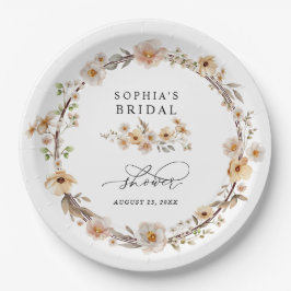 Beige Wild Flowers Bridal Shower Pappteller
