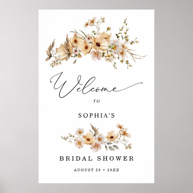Beige Wild Flowers Bridal Shower Welcome   Poster (Vorne)