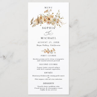 Beige Wild Flowers Wedding Menu