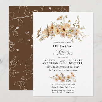 Beige Wild Flowers Wedding Rehearsal Dinner Einladung