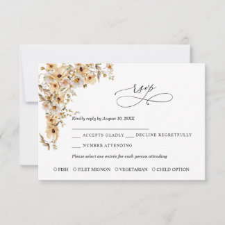 Beige Wild Flowers Wedding  RSVP Card